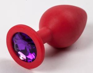 Красная анальная пробка с фиолетовым кристаллом 