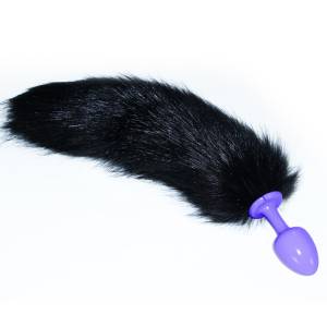Фиолетовая анальная пробка с черным хвостом 