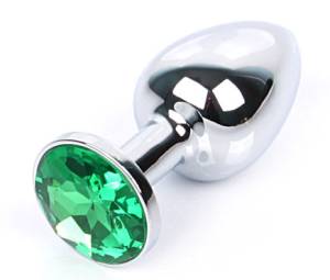 Анальная пробка Butt Plug Silver Large Green 