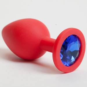 Красная анальная пробка с голубым кристаллом 